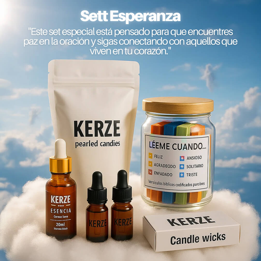 Pack Esperanza – Kit Espiritual con Velas de Arena + Frasco Biblico Kerze ®